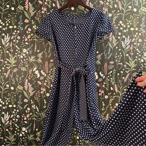 Vintage 70s Navy Polka Dot Tie-Waist Jumpsuit